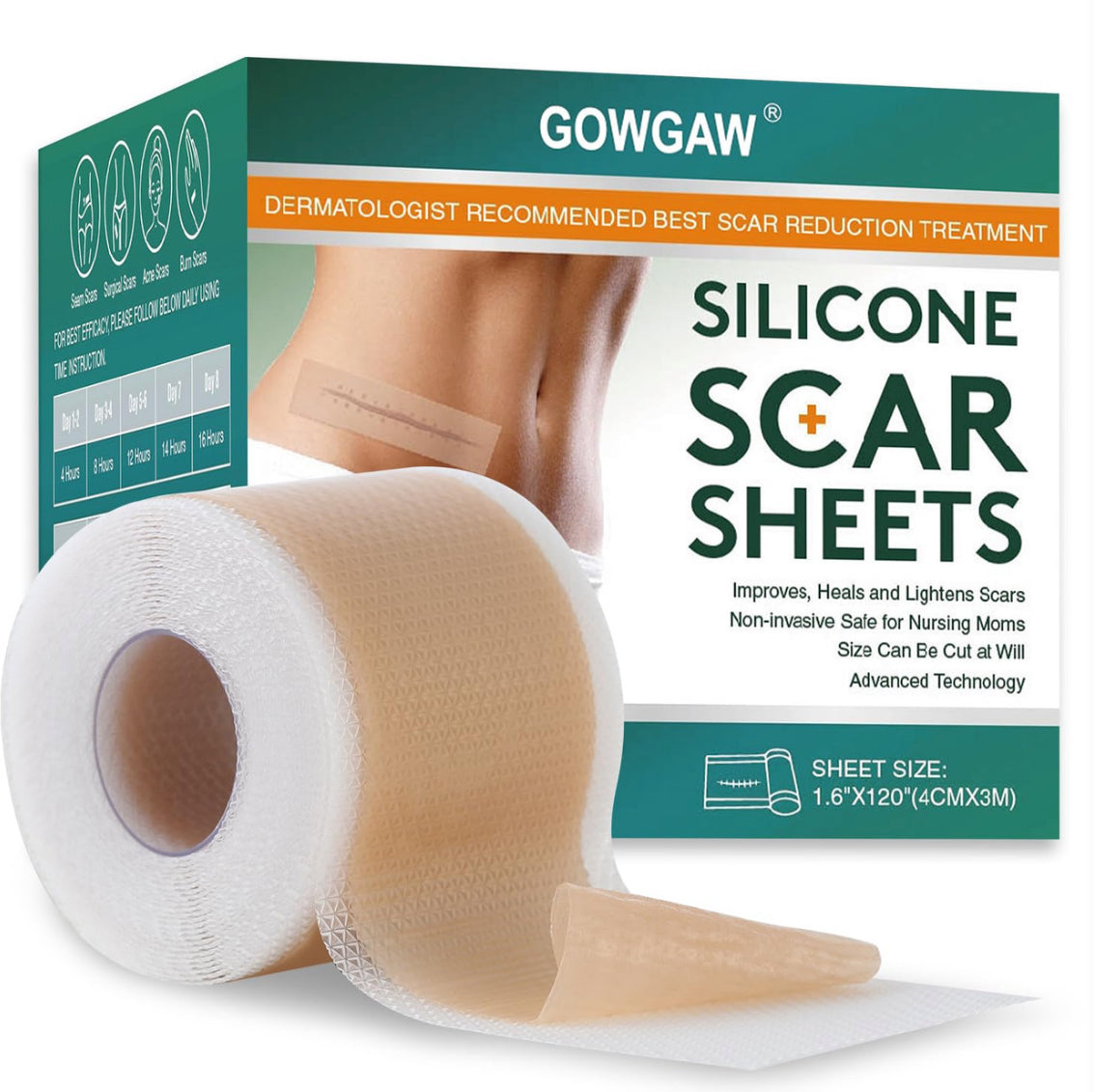 Medical Grade Silicone Scar Sheets, Silicone Scar Tape (1.6”X 120”), Professional Scar Removal Treatment, Reusable Silicone Scar Strip For Keloid, C-Section, Surgery, Burns, Acne Etc