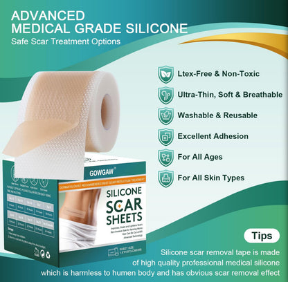 Medical Grade Silicone Scar Sheets, Silicone Scar Tape (1.6”X 120”), Professional Scar Removal Treatment, Reusable Silicone Scar Strip For Keloid, C-Section, Surgery, Burns, Acne Etc
